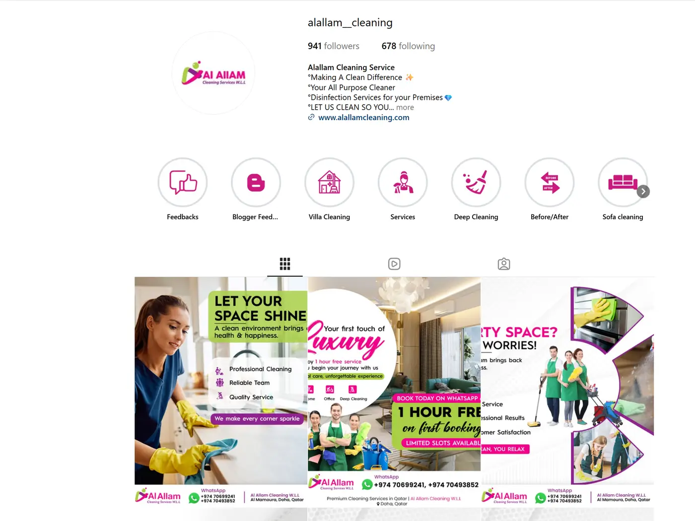 Public Instagram profile of Al Allam Cleaning